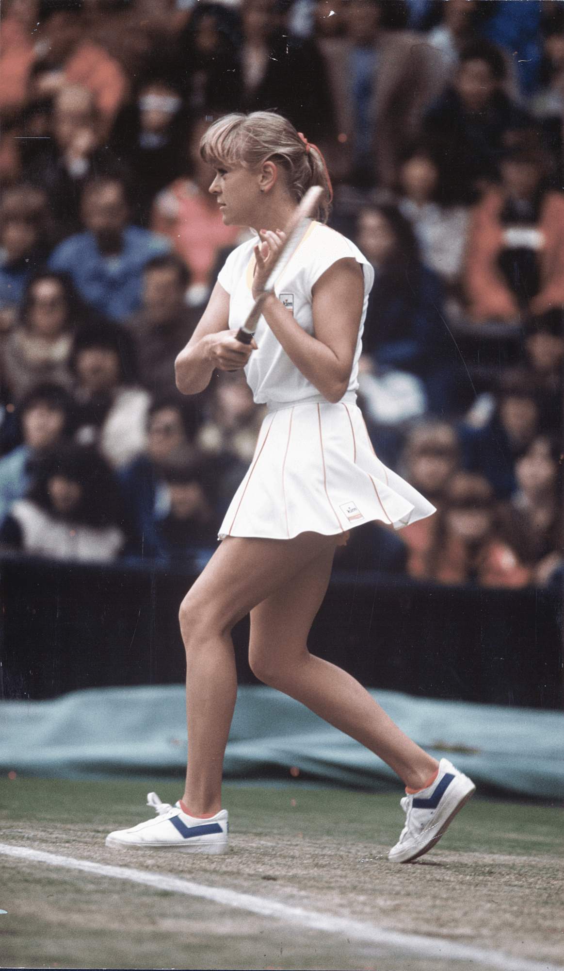 Sue Barker (British) playing at Wimbledon in 1981.