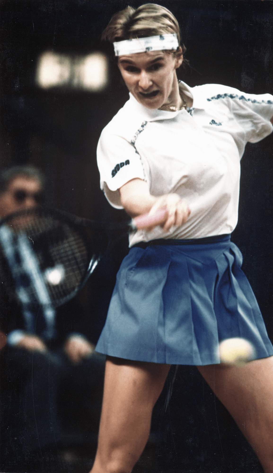 Jana Novotná (Czech) action shot during a match with Steffi Graf (German)
