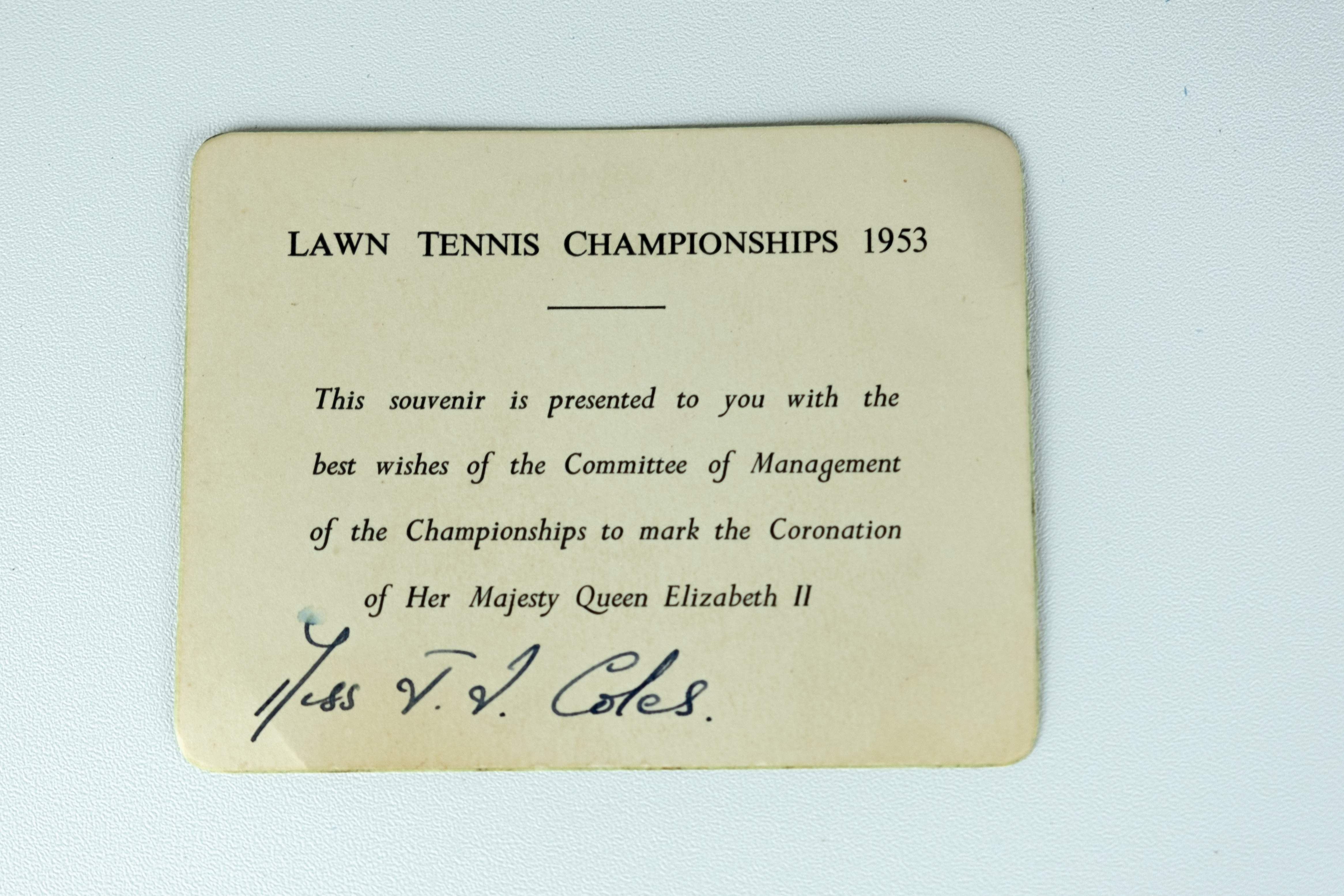 Wimbledon Championships, 1953 Queen Elizabeth II Coronation Players Souvenir note