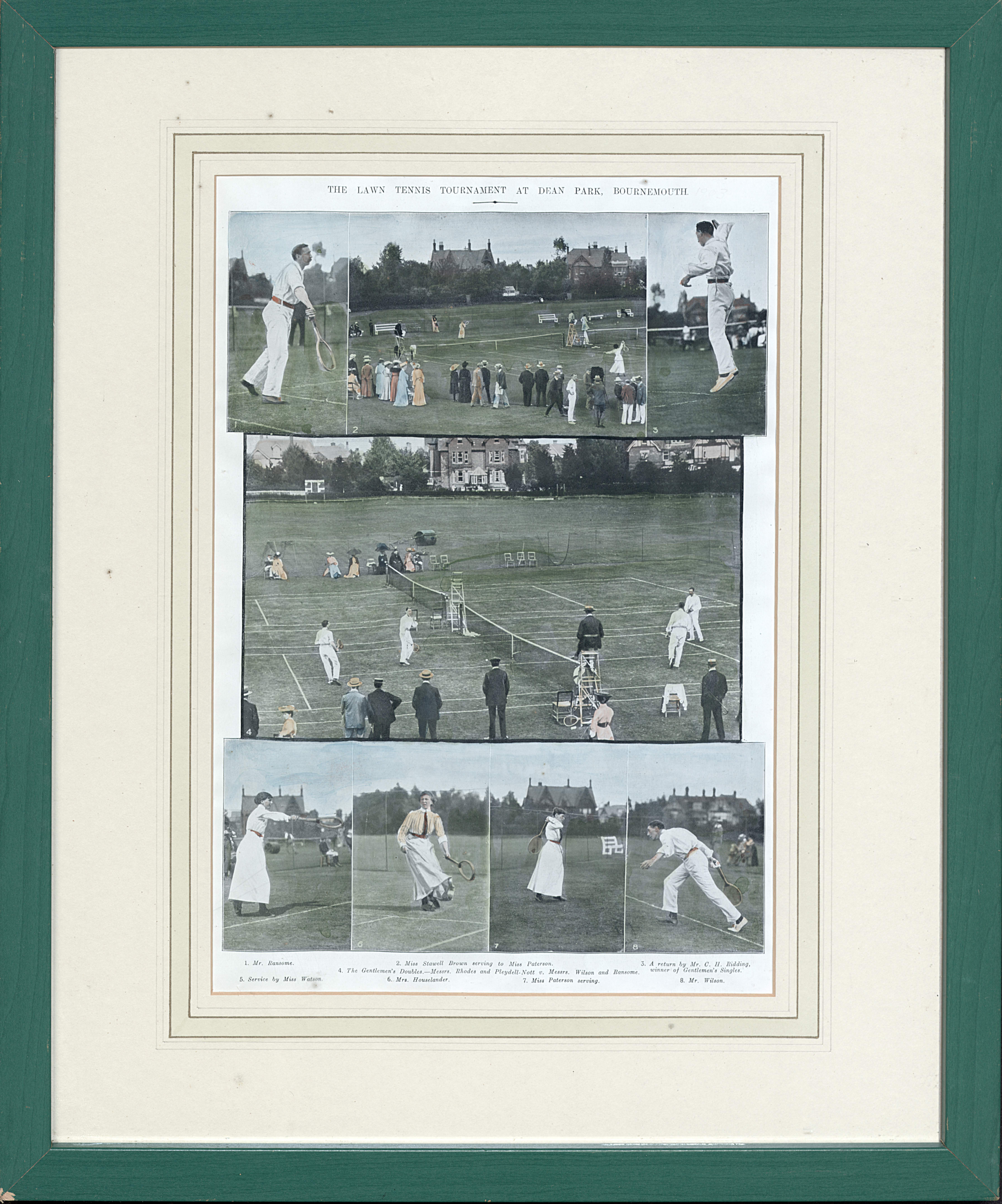 The Lawn Tennis Tournament at Dean Park, framed collage of photos, 1900s